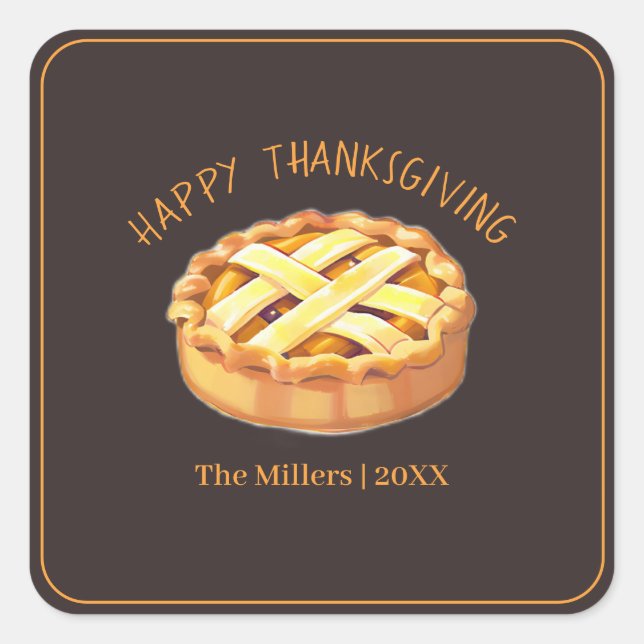 Happy Thanksgiving Apple Pie Personalized  Square Sticker (Front)