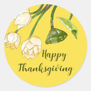 Happy Thanksgiving Autumn Bright Yellow Lotus Classic Round Sticker