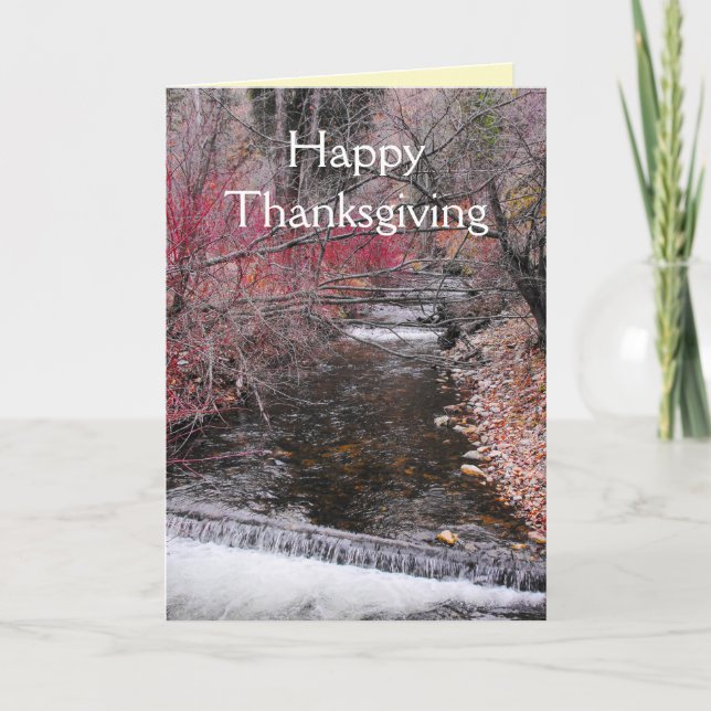 Happy Thanksgiving Autumn Colour Leaves Waterfall Holiday Card (Front)
