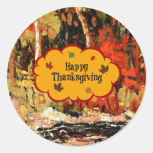 Happy Thanksgiving, autumn colours, Classic Round Sticker