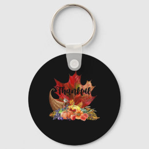 Happy Thanksgiving Autumn Fall Maple Leaves Thankf Keychain