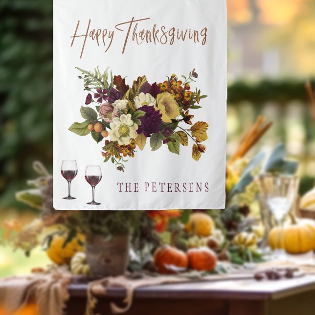 Happy Thanksgiving autumn floral family name Tapestry (Creator Uploaded)