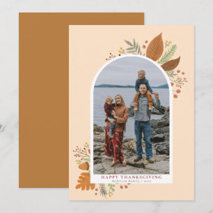 Happy Thanksgiving Autumn Foliage Arch Curve Photo Holiday Card