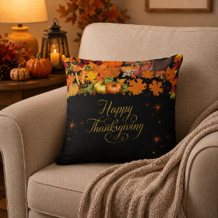Happy Thanksgiving Autumn Harvest Throw Pillow