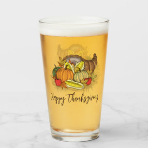 Happy Thanksgiving Autumn Harvest Watercolor Cute Glass