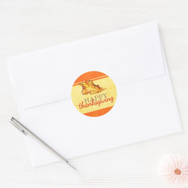 Happy thanksgiving autumn leaf classic round sticker (Envelope)