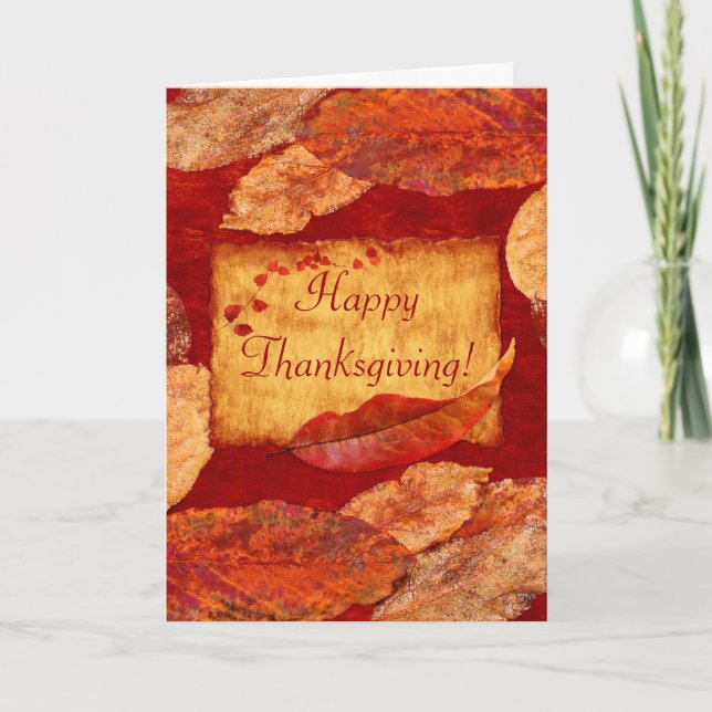 Happy Thanksgiving Autumn Leaves Greeting Card (Front)