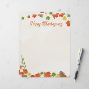 Happy Thanksgiving Autumn Leaves Letterhead