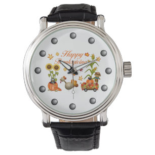 Happy Thanksgiving Autumn Leaves Pumpkin & Turkey Watch