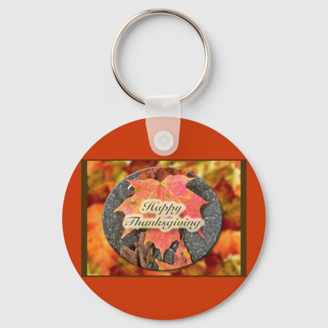 Happy Thanksgiving Autumn Maple Leaf Series Keychain (Front)