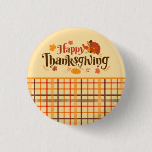 Happy Thanksgiving Autumn Plaid 1 Inch Round Button