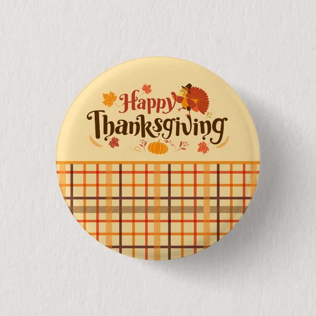 Happy Thanksgiving Autumn Plaid  1 Inch Round Button (Front)