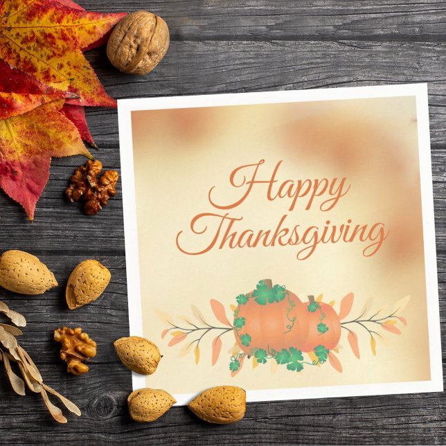 Happy Thanksgiving Autumn Pumpkin Leaves Napkin (Creator Uploaded)