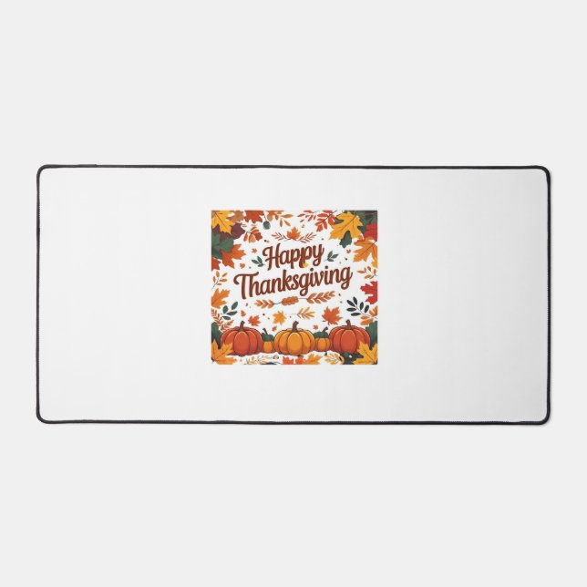 Happy Thanksgiving – Autumn Pumpkins & Fall Leaves Desk Mat (Front)