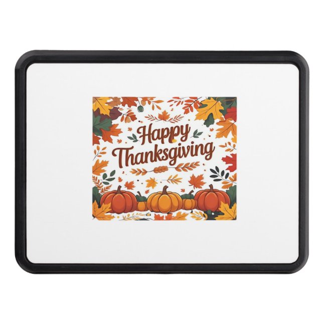 Happy Thanksgiving – Autumn Pumpkins & Fall Leaves Trailer Hitch Cover (Front)