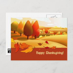 Happy Thanksgiving Autumn Scenery Holiday Postcard