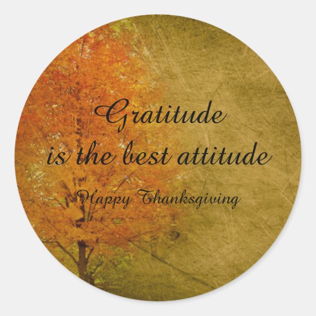 Happy Thanksgiving Autumn Tree Golden Gratitude Classic Round Sticker (Front)