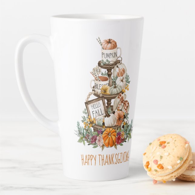 Happy Thanksgiving Autumn Watercolor Pumpkins  Latte Mug (In Situ)