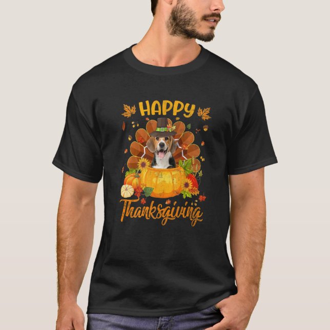 Happy Thanksgiving Beagle Dog Turkey Pumpkin   T-Shirt (Front)