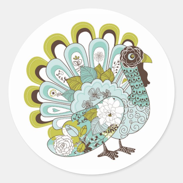 Happy Thanksgiving Beautiful Turkey Card 2 Classic Round Sticker (Front)