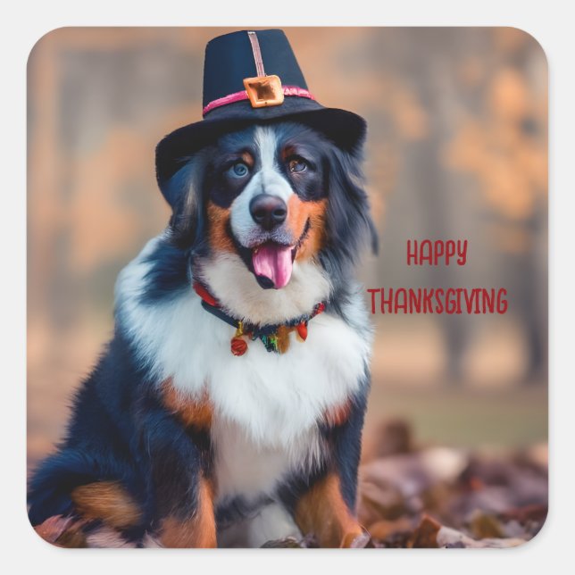 Happy Thanksgiving Bernese Mountain Dog Pilgrim Square Sticker (Front)