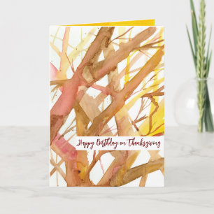Happy Thanksgiving Birthday Fall Tree Branches Card
