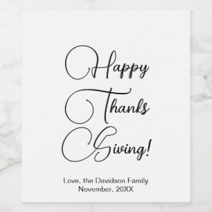 Happy Thanksgiving black custom script elegant Wine Label