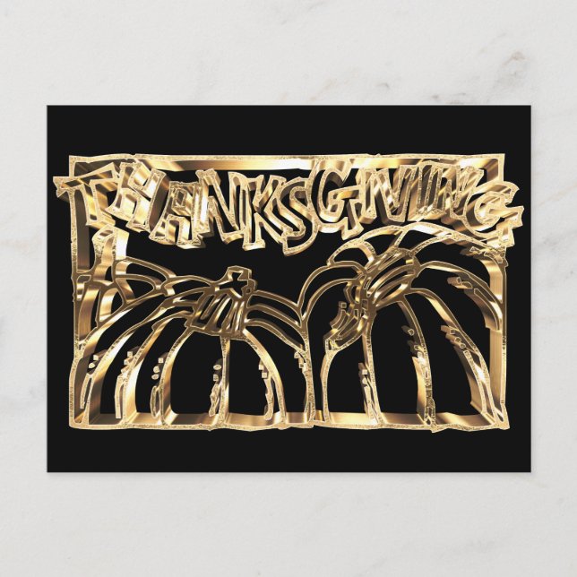 Happy Thanksgiving Black Gold Typography Pumpkin Holiday Postcard (Front)