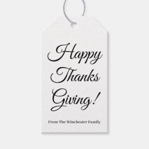 Happy Thanksgiving black white script elegant Gift Tags