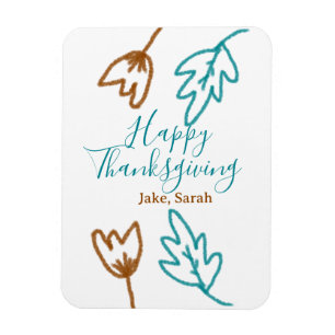 Happy Thanksgiving blue brown fall leaves flower h Magnet