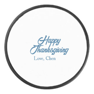 Happy Thanksgiving blue love name holiday winter m Hockey Puck