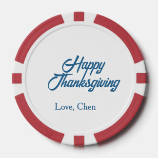 Happy Thanksgiving blue love name holiday winter m Poker Chips