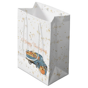 Happy Thanksgiving Blue Truck with Pumpkins   Medium Gift Bag