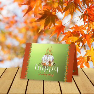 Happy Thanksgiving Boho Floral Pumpkin Green Card