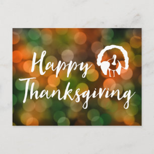 Happy Thanksgiving (bokeh fall lights) Holiday Postcard