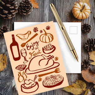 Happy Thanksgiving Bountiful Feast Holiday Postcard
