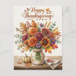 Happy Thanksgiving. Bouquet of Autumn flowers. Postcard