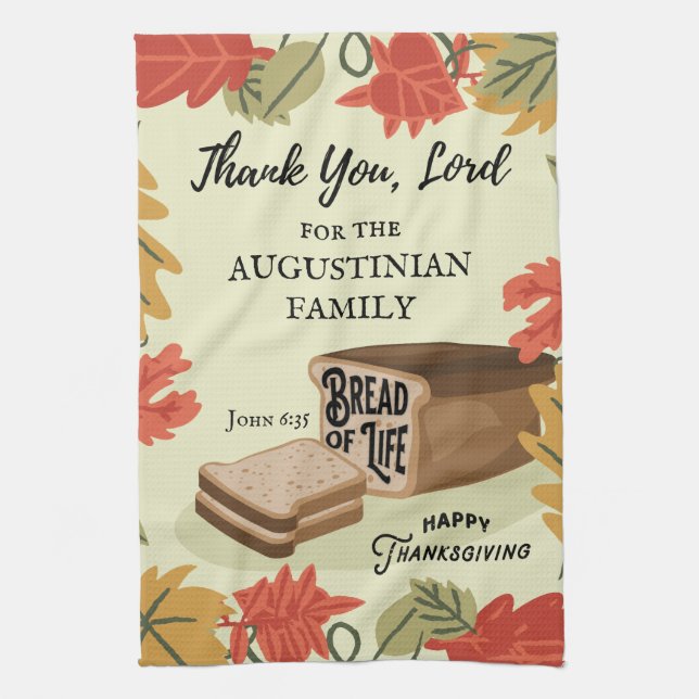 Happy Thanksgiving BREAD OF LIFE Family Name Kitchen Towel (Vertical)