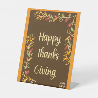 Happy Thanksgiving Brown Theme Pedestal Sign