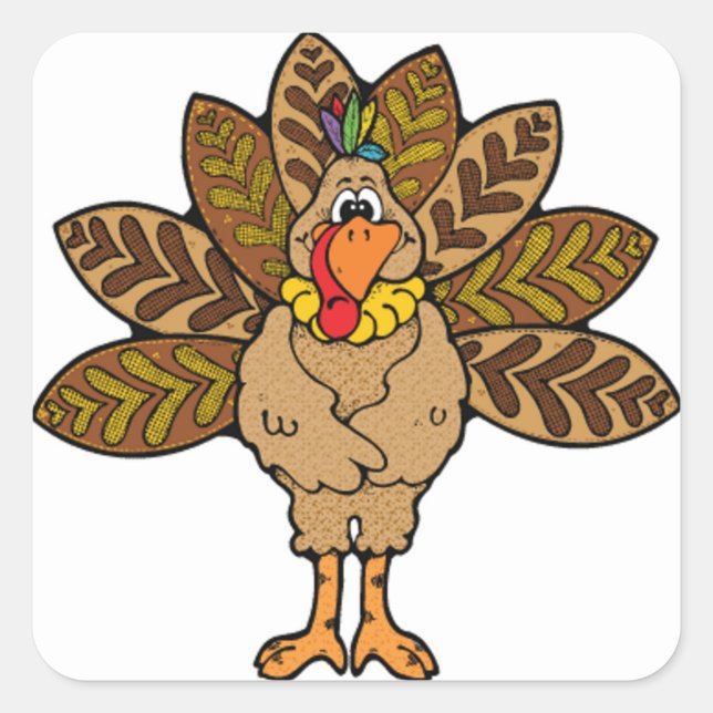 Happy Thanksgiving, Brown Turkey Square Sticker (Front)