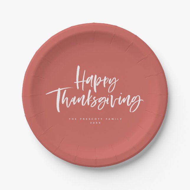 Happy Thanksgiving brush lettering Paper Plate (Front)