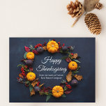 Happy Thanksgiving Business Pumpkin Wreath Modern Postcard<br><div class="desc">Give thanks to your business clients by sending out company Thanksgiving postcards to all of your customers this holiday season. This beautiful modern postcard features a pretty autumn photograph of a fall wreath decorated with small pumpkins and leaves.</div>