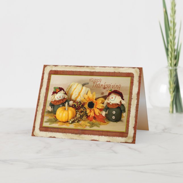 Happy Thanksgiving Card with Scarecrows (Front)
