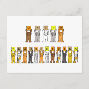 Happy Thanksgiving Cartoon Cats Holiday Postcard