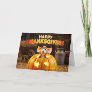 Happy Thanksgiving Cartoon Rat in Pumpkin Thank You Card