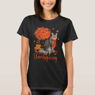 Happy Thanksgiving Cat And Autumn Tree Cat T-Shirt