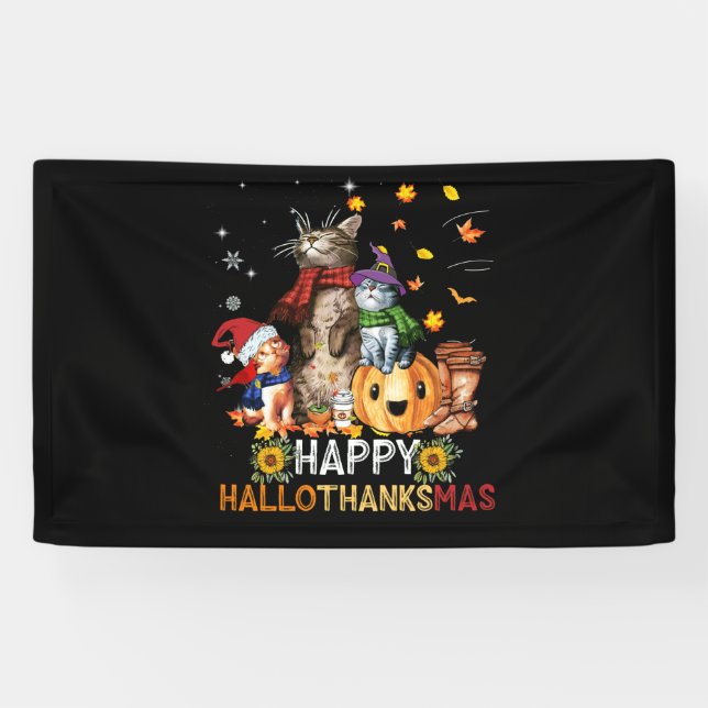 Happy Thanksgiving Cat Happy Hallothanksmas Cats Banner (Horizontal)