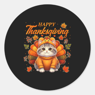 Happy Thanksgiving Cat Turkey Day Autumn Fall Men Classic Round Sticker