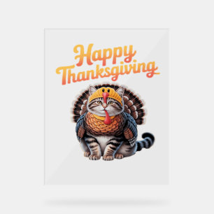 Happy Thanksgiving Cat Turkey Day Fall Classic T-S Acrylic Sign