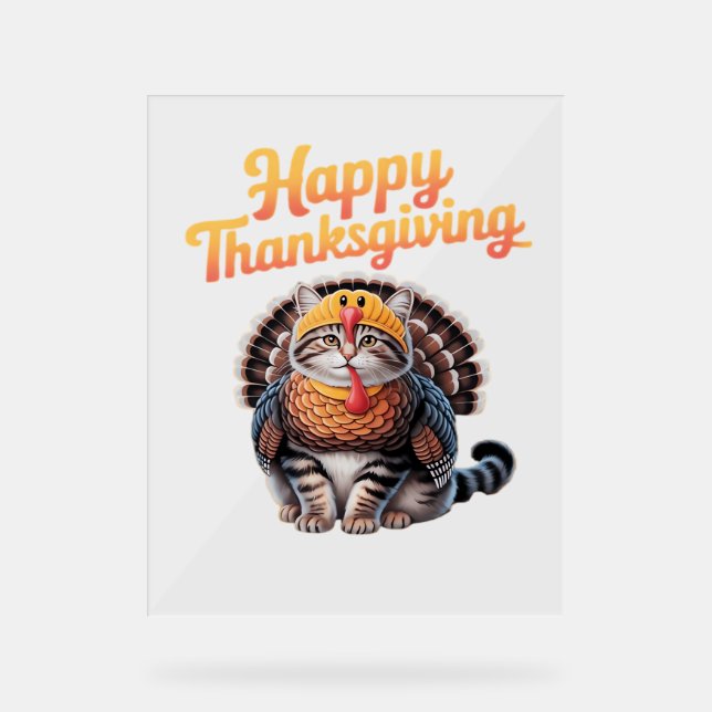 Happy Thanksgiving Cat Turkey Day Fall Classic T-S Acrylic Sign (Front)